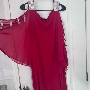 Elegant One-Shoulder Red Evening Dress with Embellished Straps